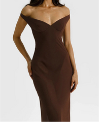 Wrap Off-shoulder Strap Mesh Bodysuit Maxi Dress