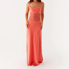 Orange Lace Patchwork Cami Maxi Dress