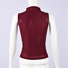 Red Mesh Rhinestone Tank Top