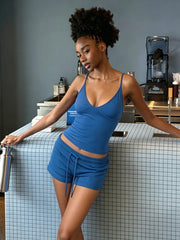 Blue Cami Top And Drawstring Shorts Set