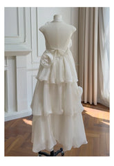 White Halter 3D Floral Tiered Bud Maxi Dress
