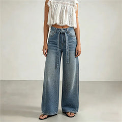 High Waist Rhinestone Wide Leg Jeans