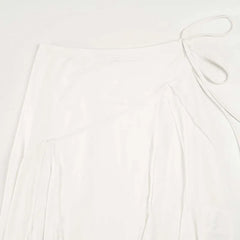 White Asymmetric Seam Midi Skirt