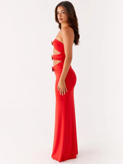 Orange Metal Rose Hollow Out Maxi Dress