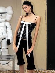 Black Bow Polka Dot Cami Top
