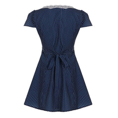 Blue Polka Dot V-neck Lace Trim Mini Dress