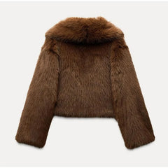 Brown Faux Fur Cropped Coat