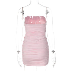Draped Front Gathered Bodycon Strapless Mini Dress