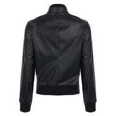 Black PU Leather High Neck Zipper Jacket