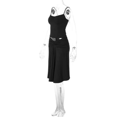 Spaghetti Strap Top And High Waist Ruched Midi Skirt Set