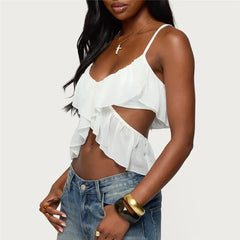 White Ruffle Cut Out Cami Top