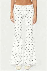 Polka Dot Folded Waistband Flared Pants