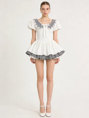Peter Pan Collar Polka Dot Bow Flared Mini Dress