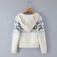 Double Zipper Hooded Knitted Cardigan And Mini Skirt