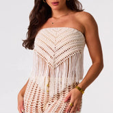 Tassel Hem Crochet Strapless Top