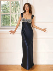 Stain Strap Patchwork Solid Maxi Dress