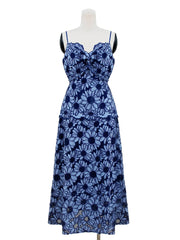 Blue Floral Embroidery Midi Dress