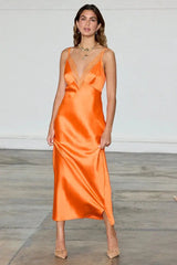 Strap Satin V-neck Long Dress