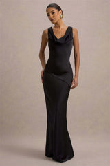 Satin Cowl Neck Backless Maxi Dress