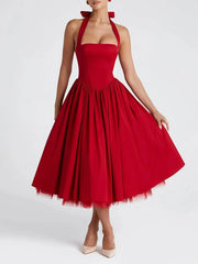 Halter Tulle Flare Maxi Dress