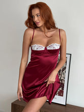 Satin Spaghetti Strap Lace Patchwork Mini Dress