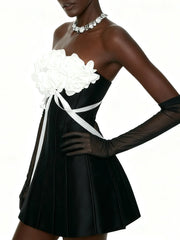 Rose Appliques Strapless Mini Dress