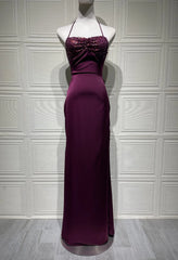 Sequin Strap Lace Up Back Satin Maxi Dress