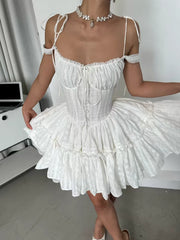 White Bow Tie Strap A-Line Mini Dress
