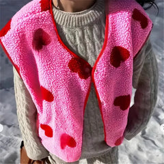 Heart Print Fuzzy Sleeveless Vest