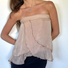 Strapless Flowy Tiered Crop Top