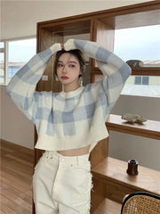 Plaid Loose O-Neck Short Sweater