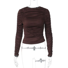 Solid Ruched Long Sleeve Top