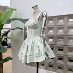Embroidery Lace-up Crossover Strap Mini Dress