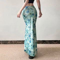 Blue Rose Pinted Long Skirt