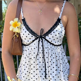 Lace Trim Polka Dot Babydoll Top