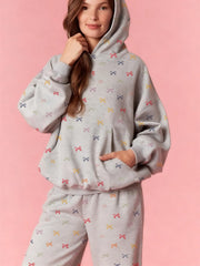 Grey Bow Print Sweatshirt And Wide Leg Sweatpants Set