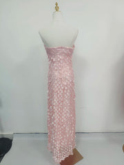 Strapless Sequins Beaded Midi Dress - A-Line Fit