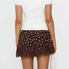 Brown Polka Dot Satin Mini Skirt
