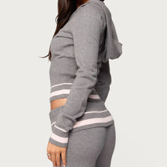 Striped Knit Zip Hooded Jacket And Sweatpants Set