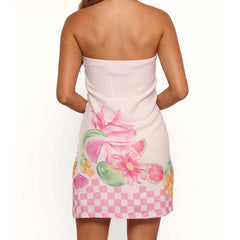 Strapless Flower Fruit Print Short A-line Dress