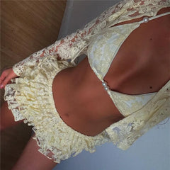 Coquette Lace Crop Top Bralette And Mini Skirts Set