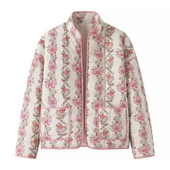 Pink Floral patterned jacket -full open with two pockets