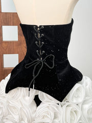 Black Corset Top And 3D White Flowers Skirt Two Piece Set