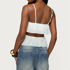 White Ruffle Cut Out Cami Top