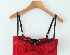 Red Front Button Hem Ruffle A-line Mini Dress