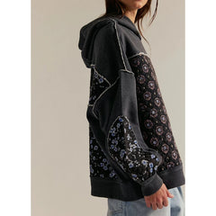 Floral Print Quilted Patchwork Hoodie
