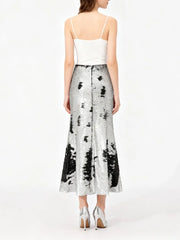 Silver And Black Sequin Long Skirt