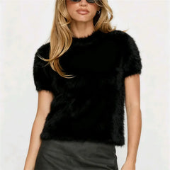 Fuzzy Cropped Short Sleeve Top