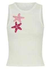 White Tank Top With 3D Appliqués