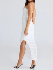 Bodycon mesh Pleated Midi Strappy Dress